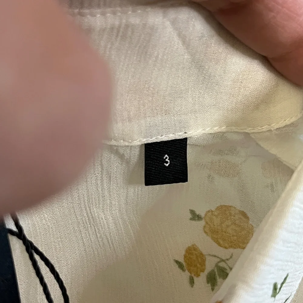 The Kooples Popcorn Floral-Print Sheer Silk Shirt Ruffle Button Down FR 1/US S - Picture 7 of 13